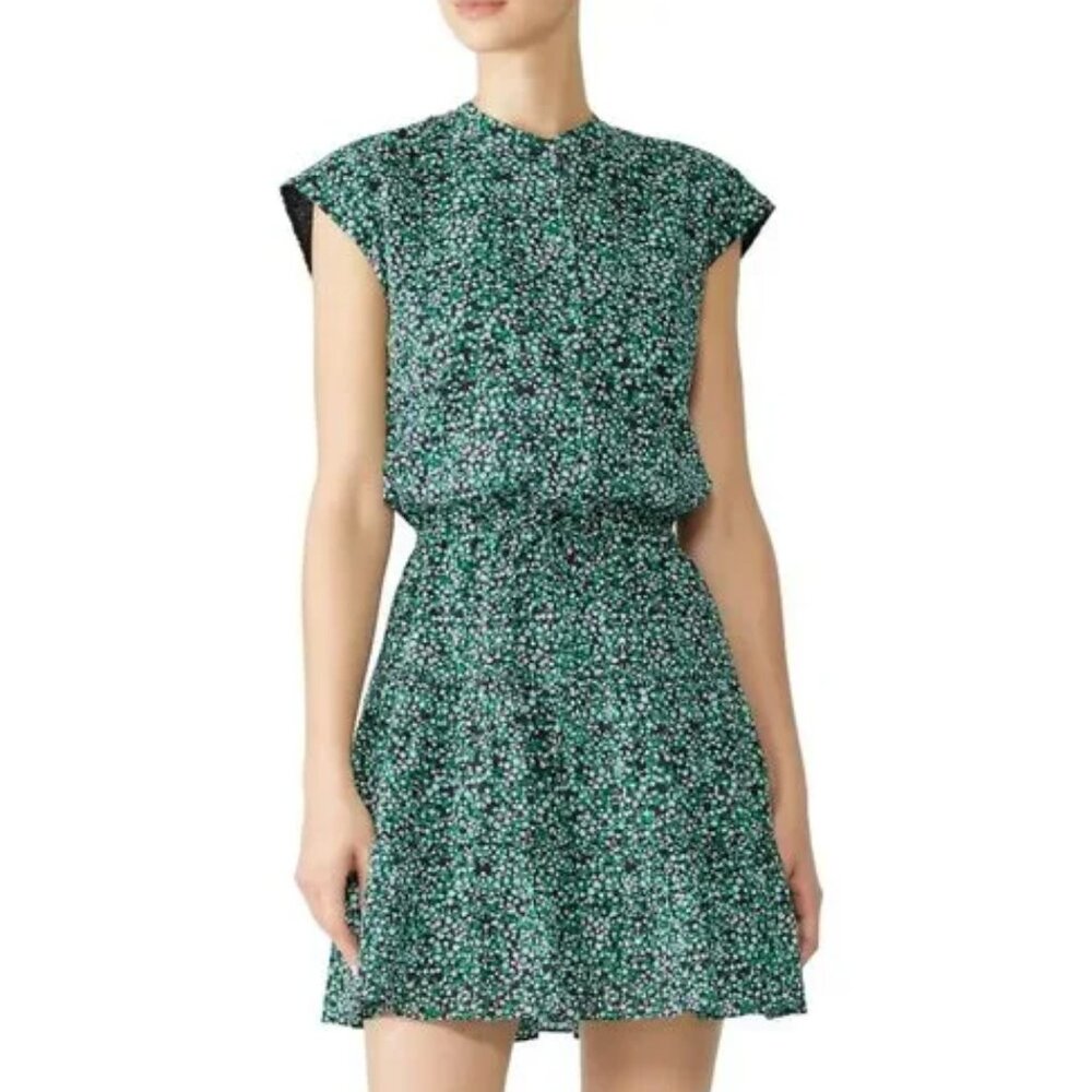 EUC Rebecca Minkoff Ollie Floral Print Cotton Dress Green Black Size XXS